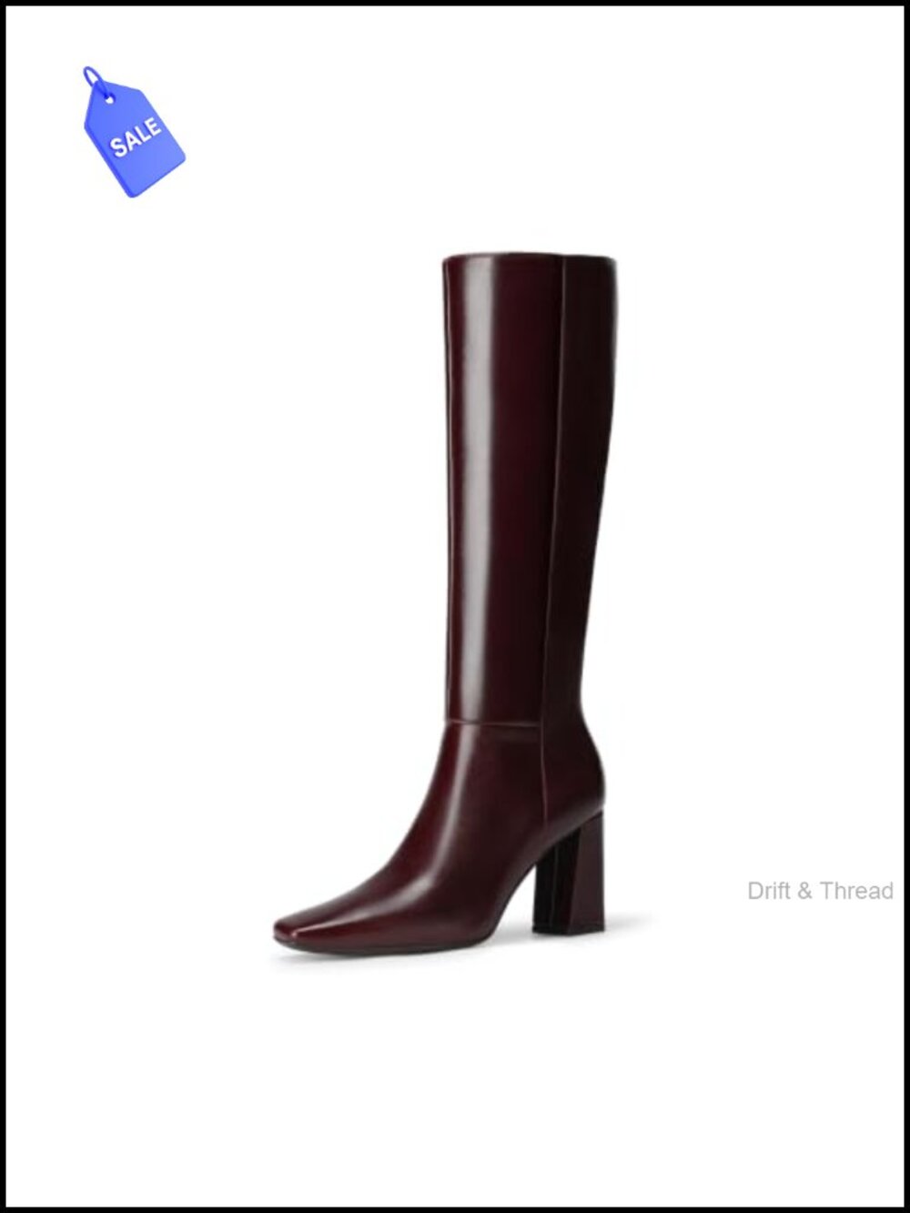 Women's Knee High Square Toe Faux Leather Block Heel Boots with Side Zipper